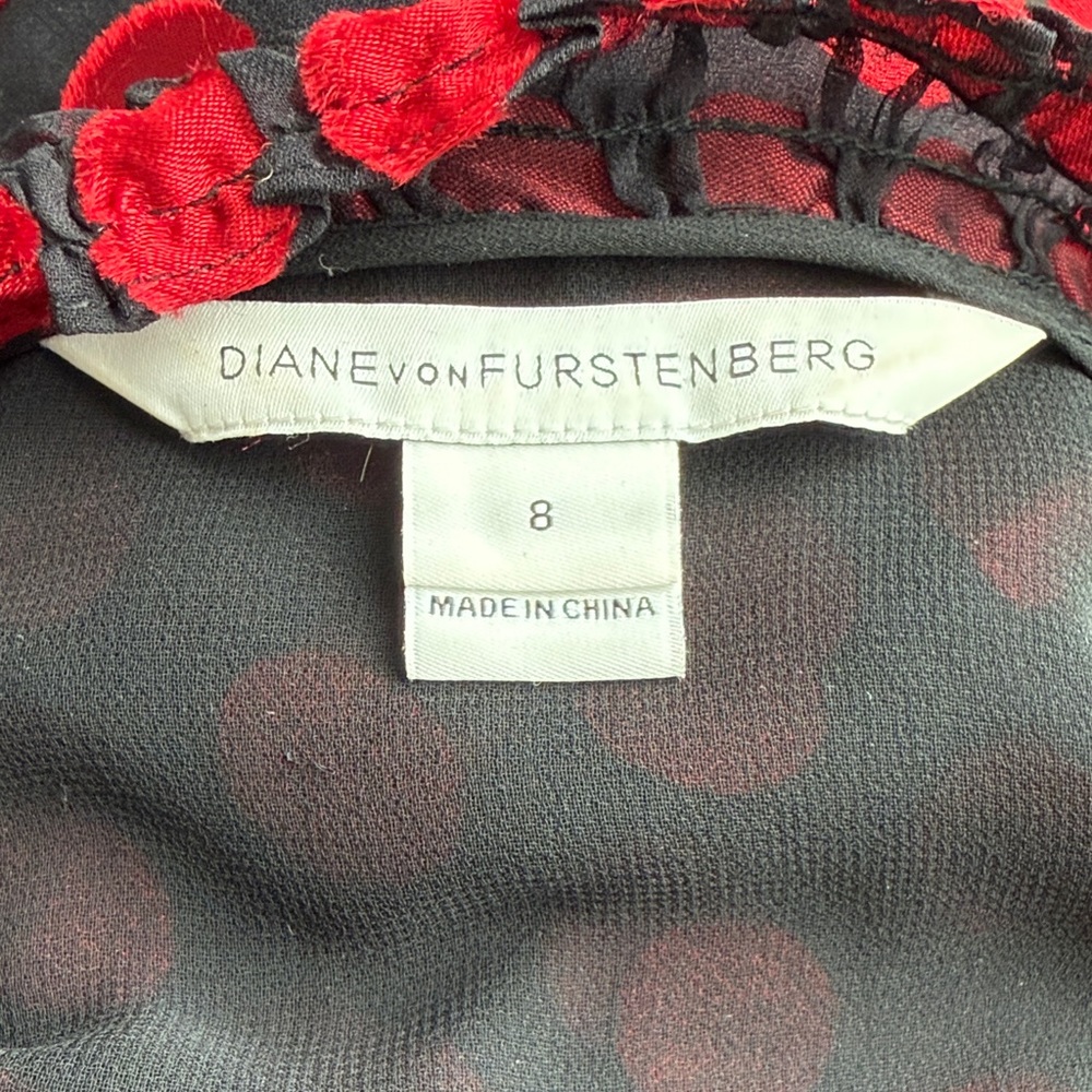 Diane Von Furstenberg Red and Black Polka Dot Print Mini Dress Size 8 - Picture 11 of 15